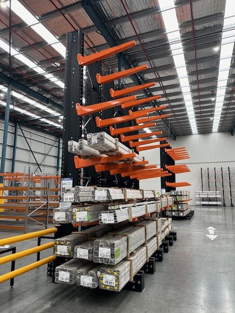 Cantilever racking half loaded.