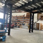 The underside of a mezzanine.