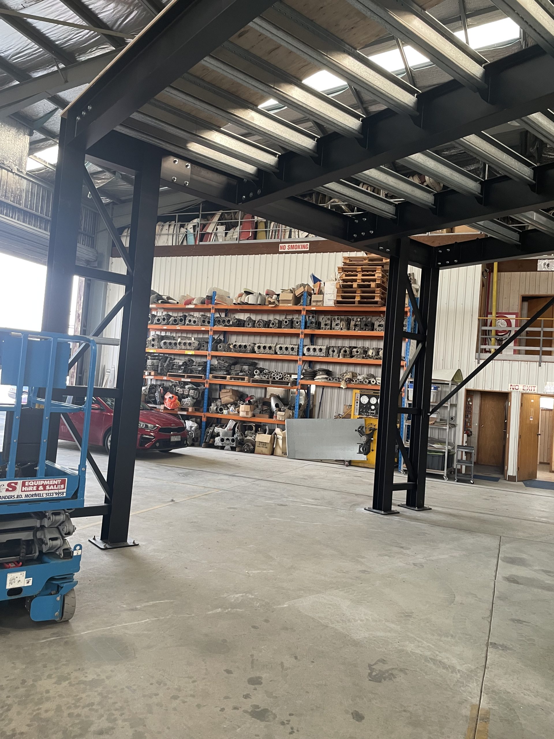 The underside of a mezzanine.